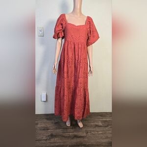 Meadow Rhodes women's maxi Orange dress balloon sleeve size Large